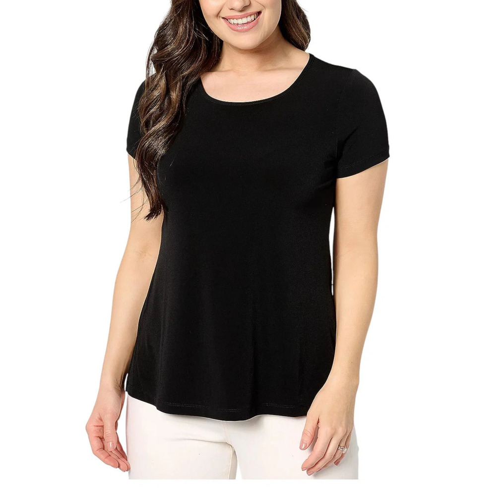 Susan Graver Women'sModern Essentials Liquid Knit A-Line Top Blk - Regular